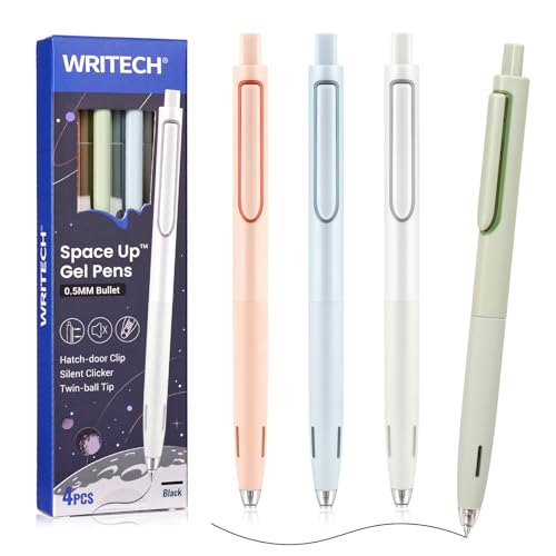 Image of WRITECH Gel Pens Fine Point: 0.5mm Retractable Black Ink Pen Smooth Writing for Journaling Silent Click Pen Set 4ct Up-Gel