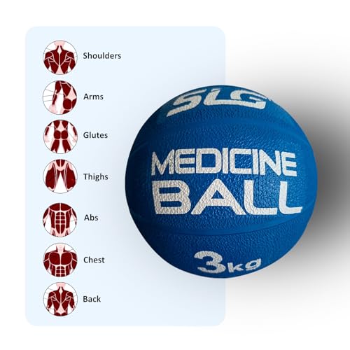 Image of SLG Rubber Medicine /Exercise Ball -Upper & Lower Body Exercises |Fitness Ball for Strength, Balance & Core Workouts| Material:Rubber(Blue, 3 Kg)