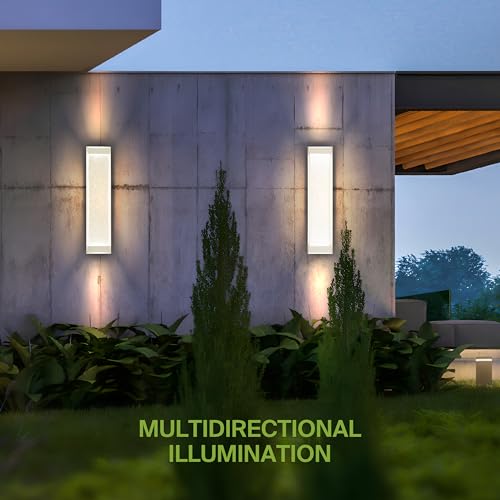 Image of ASD LED 24 inch Bubble Glass Wall Light Fixture, Outdoor & Indoor Seeded Sconce | 3CCT, Waterproof, Dimmable, Up-Down Glow, ETL Listed | 22W 530LM 3000-5000K 100-277V | Porch Lighting | White, 4 Pack