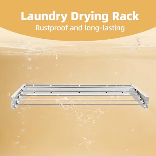 Dometrix Wall Mounted Clothes Drying Rack 32", Collapsible Space Saving Laundry Drying Rack with 50 lb Capacity, Laundry Room Organization for Clothes, Foldable, 5 Rods, White by Dometrix - Image 5