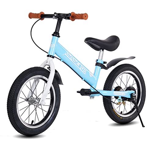 GASLIKE Bicicleta Sin Pedales First Bike De 14 "con Frenos para Niñas Y Niños De 2 A 7 Años, Bicicleta De Equilibrio Sin Pedales con Llantas de Goma Inflables, Manillar Y Sillín Ajustables,Verde