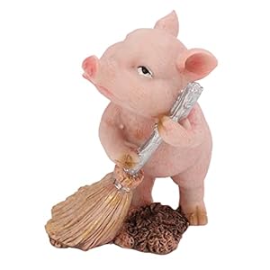 Aladeno Sweeping Pig Garden Statue Outdoor Lawn Decor Rustic Indoor Sculpture Yard Patio Porch Balcony Figurines Living Room Office Decorations Garden Sculptures Country Style Ornaments