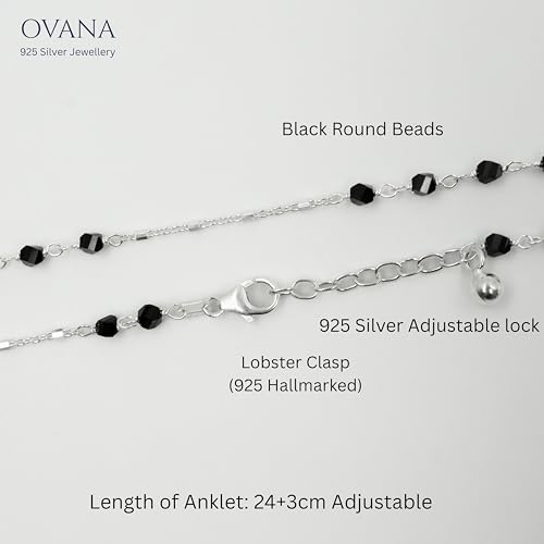 Image of OVANA 925 Sterling Silver Evil Eye Anklet for Women & Girls | Hallmarked 92.5 Pure Silver | Swarovski Evil Eye Bead | Adjustable Chain | Hypoallergenic | Gift for Birthday, Anniversary & Festivals