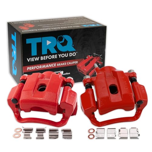 Image of TRQ Rear Brake Caliper Set Painted Red Brackets Compatible with 2008-2015 Toyota Sequoia 2007-2015 Tundra