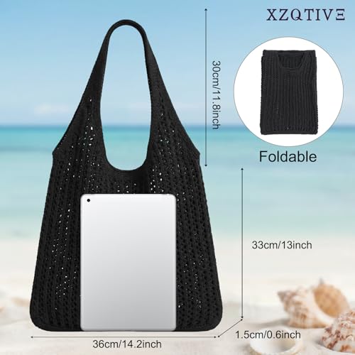 Image of XZQTIVE Crochet Tote Bag for Women Mesh Beach bag for Summer Vacation Aesthetic Hobo Knit Shoulder Bag