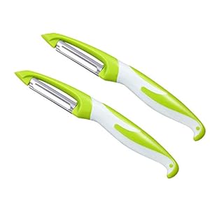 2 Pezzi Pelaverdure Girevole Multifunzionale, Peeler Frutta in Acciaio Inossidabile, Dritto Pelapatate, Multifunzione Tagliaverdure e Affettaverdure (Verde)