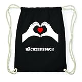 Maße 37x46,5cm JOllify WÄCHTERSBACH Hipster Turnbeutel Tasche Rucksack aus Baumwolle - Farbe: schwarz – Design: Hände Herz - Farbe: schwarz