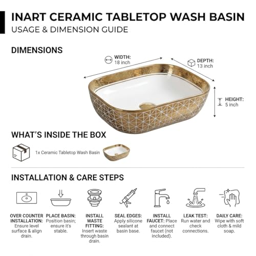 Image of InArt Tabletop Ceramic Wash Basin /Sink (Gold, 18 X 13 X 5 Inch)