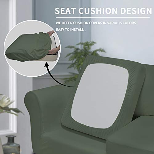 Image of Easy-Going 4 Pieces Stretch Soft Couch Cover for Dogs - Washable Sofa Slipcover for 3 Separate Cushion Couch - Elastic Furniture Protector for Pets, Kids (Sofa, Greyish Green, Large) | Sofa Slipcover for Stretch 3 Separate Sectional Cushion Couch - Furniture Protector for Pets, Kids Greyish Green