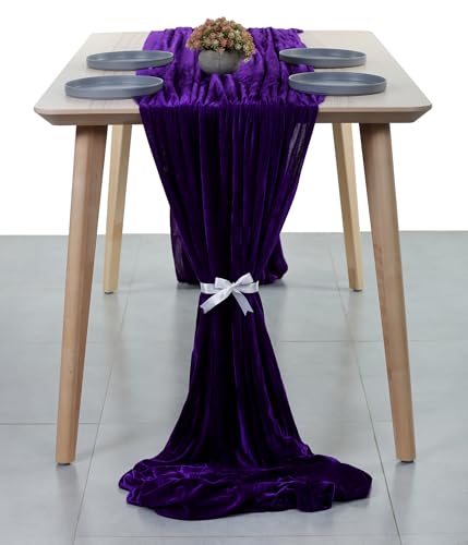 Pack of 20 Velvet Table Runners 27 x 120 Inch, 10FT Long - Cadbury Purple