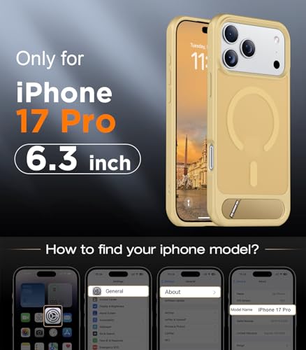 Image of Designed for iPhone 17 Pro Case, [Built-in Invisible Kickstand][Compatible with MagSafe][Military Grade Shockproof] Slim Translucent Matte Phone Case 6.3 inch (Light Brown)