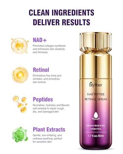 Image of NAD+ Retinol Collagen Face Serum: Anti-Aging Peptide Boosting Serum, Reduces Wrinkles & Fine Lines, Hydrating Serum for Radiant Glow