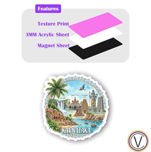 Image of Karnataka Textured Finish Acrylic Fridge Magnet - UV Texture Printed, Stylish Multicolor Magnet for Fridge, Wardrobe & Metal Surfaces, Pack of 1 (Karnataka)
