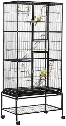 PawHut Bird Cage with Wheels 83 x 53 x 180 cm Metal Bird House wi...
