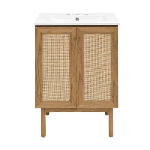 Image of Classe 24 inch Freestanding Bathroom Vanity in Golden Oak with 3-Hole Centerset Sink Top