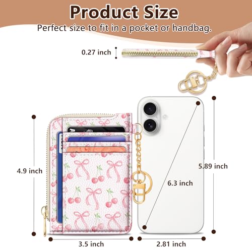 Image of GIANCOMICS Slim Wallet Credit Card Holder Women, Cute Bow Rfid Small Card Case, Keychain Thin Pocket Curved Zipper Wallet, Travel Card Holder PU Leather ID Window, Girly Ladies Female Gifts