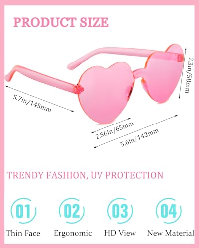Heart Shaped Sunglasses Rimless Heart Sunglasses Bulk Transparent Heart Glasses Rave Party Favors for Women Men (4Pack)3