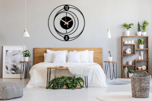 Image of Wall Clock Stylish Metal Analog Wall Clock for Living Room, Bedroom, Office, Kitchen, Home and Hall | Antique Fancy Big Size Modern Wall Watch (Black(DA-189), 60 CM)