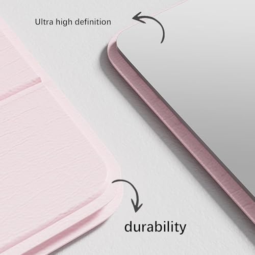 Image of Foldable Travel Mirror, Portable Pocket Makeup Mirror with Stand, Compact Handheld Vanity Mirror for Purse, Desk & Travel Use (7x11cm) (Pink)