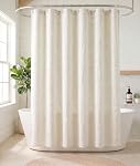 Premium Jacquard Leaf Fabric Shower Curtain Set - Waterproof, No Liner Needed - Heavy Duty Bathroom Bath Curtain with Weighted Hem & 12 Rust-Proof Roller Hooks, 72 x 72 Inches, Beige