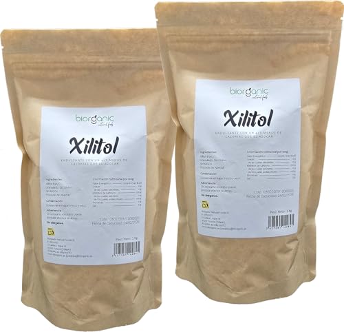 Biorganic Xilitol de abedul 2kg. 100% Natural - Sin MGOs - Sin gluten - Vegano. 100% poder endulzante igual que el azúcar. 40% menos de calorías. Marca española.