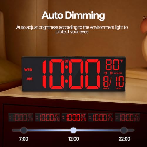 Image of JALL 16.1 inch Large Digital Wall Clock with RGB Lights, Digital Clock with BT Sync, Clocks for Living Room, Wall Clock with Auto DST, Temperature for Classroom (Red)