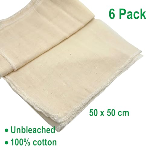 Passiertuch 6 Stück Käsetuch Wiederverwendbares Cheesecloth Reine Baumwolle Seihtuch für Hausgemachten Käse Nussmilch Beeren Obstsaft und Gemüsesaft Abseihen 50x50 cm