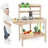 DREAMADE Matschküche Kinder Outdoor, Kinderküche Holz mit Herd & Tafel &...