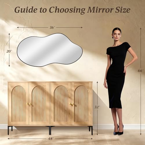 Image of Black Asymmetrical Wall Mirrors Irregular 20x36 Inch Abstract Mirror | Wall Mirrors Decorative Orangic Modern Cloud Mirror for Bathroom Bedroom Living Room Entryway Hallway
