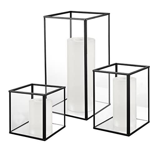 Yshengood YS-BLACK-SMALL-3 PCS-NEW Glass Hurricane Candle Holder Set Of 3 Pcs thumb #7