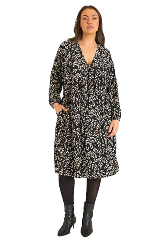 Image of EVANS Curve Women's Plus Size Abstract Print Puff Sleeve Dress Black