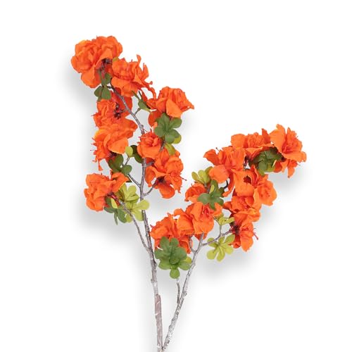 Image of Pure Home + Living Orange Azalea Faux Flower Stem Plastic Flowers Sticks for Gifting, Home, Bedroom, Balcony, Living Room,Table Decoration,Craft Items, (Height-103 CM) Pack of 1