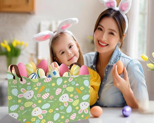 Image of Large Rectangular Easter Baskets Empty Waterproof Boy Toy Box Foldable Kid's Gifts Storage Bin Spring Room Decor(Flower Carrot Rabbit Egg)