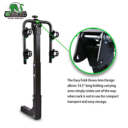 STEGODON 2 Bike Hitch Rack 2\'\' Hitch Receiver Heavy Duty Bicycle Carrier Racks Hitch Mount Double Foldable Rack for Cars, Trucks, SUV，Hatchback RV，Tow Hitch and Minivans - Thumbnail 6