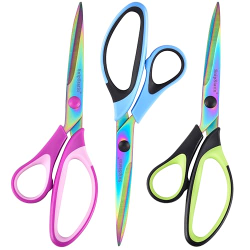 SnipStation Left Handed Scissors All Purpose Titanium Coating Sharp Blades 8.5 Inches Stainless Steel Adult Scissors for School Office Home Crafting Sewing Cutting Fabric Paper 3-Pack