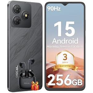 OSCAL Flat 2 Smartphone Ohne Vertrag, 12GB+256GB/2TB TF Smartphones, 6.56'' HD+ 90Hz Android 15 Handy Ohne Vertrag, 13MP+8MP, 5000mAh, Dual SIM/OTG/GPS/Fingerabdruck/G... AI/1PCS