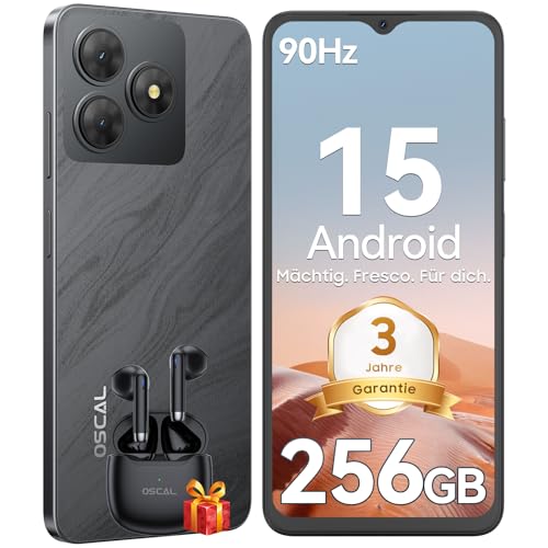OSCAL Flat 2 Handy Ohne Vertrag, Android 15, 12GB+128GB/2TB TF Handy Günstig, 6.56'' HD+ 90Hz Smartphone Ohne Vertrag, 13MP+8MP, 5000mAh, Dual SIM/OTG/GPS/Fingerabdruck/Gemini AI/2 Jahre Garantie