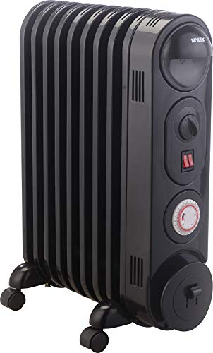 MYLEK Oil Filled Radiator Electric Heater, 2KW Portable, Thermostat & 24hr Repeat Timer, 3 Heat Settings (No Sharp Edge Fins, Safe Modern Design), Black