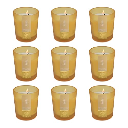 Image of EKAM Vanilla Votive Soy Wax Scented Candle, 40 Grams, 10 Hours Burn Time| Long Lasting Premium Candles | Ideal for Home Decor | Gifting & Aromatherapy (Pack of 9)