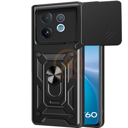 Image of Armor Bumper Back Cover Case for Vivo V60 / V60e / T4 Pro 5G | Rotating Camera Cover, Ring Holder & Kickstand | Heavy Duty & 360 Degree Protection Back Cover (Black)