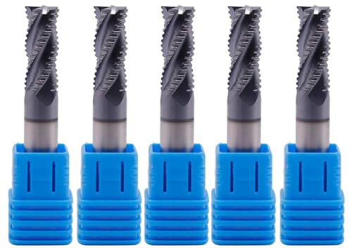 Image of 5Pcs 3 /8 inch 4 Flute Solid Carbide Roughing End Mills, ALCrSiN Nano Coated | 35 Degree Helix, 3 /8 inch Cutting Diameter, 3 /8 inch Shank Diameter, 7 /8 inch Length of Cut, 2-1 /2 inch Overall Length