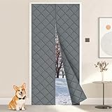 BTTO Rideau de Porte Magnétique Isolant Thermique, Rideau Porte Entrée Anti Froid et Chaleur Coupe-Vent, Rideaux Phonique Anti Bruit pour Cave, Balcon, Chambre et Cuisine, 90 x 210cm, Gris