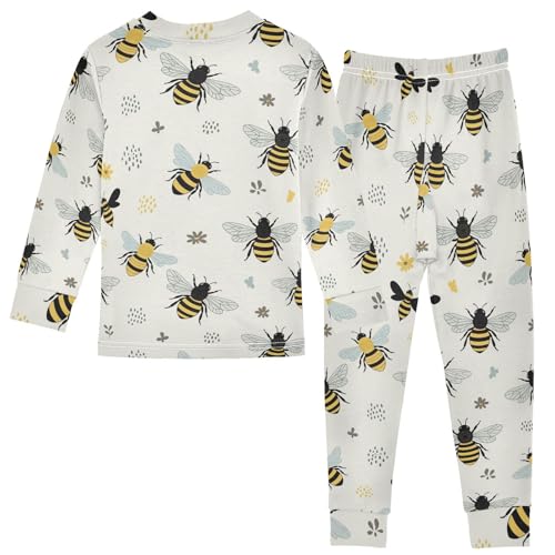 Pajama Sets Long Sleeve Bee Pattern Flowers Soft Comfy Sleepwear 2 Piece PJS 3-8T3