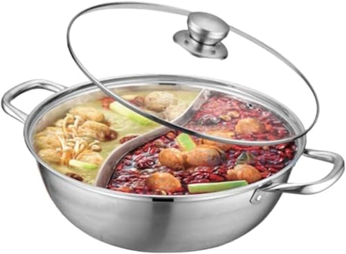 二つ鍋 大容量 両手鍋 仕切り付き しゃぶしゃぶ 2つの味が同時に楽しめる ステンレス鍋 同時調理可能 IH対応 調理中家族、パーティー、春、夏、秋、冬に適しており、ガラス透明蓋付きのワンポット多機能です (36cm)