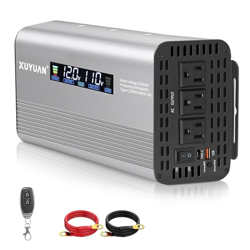 Image of 1500W Pure Sine Wave Inverter,12V/24V Auto-Detect, 50Hz/60Hz Switchable, LCD Display, Type-C Fast Charging, Silent Design, Overload & Overheat Protection for RV, Home