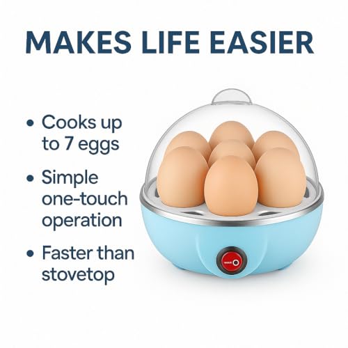 Image of Egg Boiler Electric Automatic Off 7 Egg Poacher For Steaming, Cooking, Boiling And Frying, 350 Watts (BLUE)