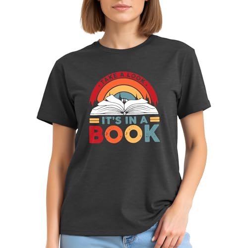 Image of Take a Look It's in a Book Shirt for Women Funny Reading Rainbow Graphic T Shirt Book Lover Gift Tee Tops