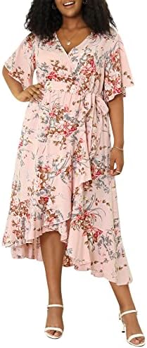 Keluummi Plus Size Maxi Dress for Women V-Neck Floral Empire Wais...
