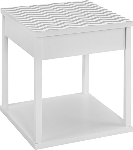 Altra Parsons End Table with Drawer, White/Gray Chevron