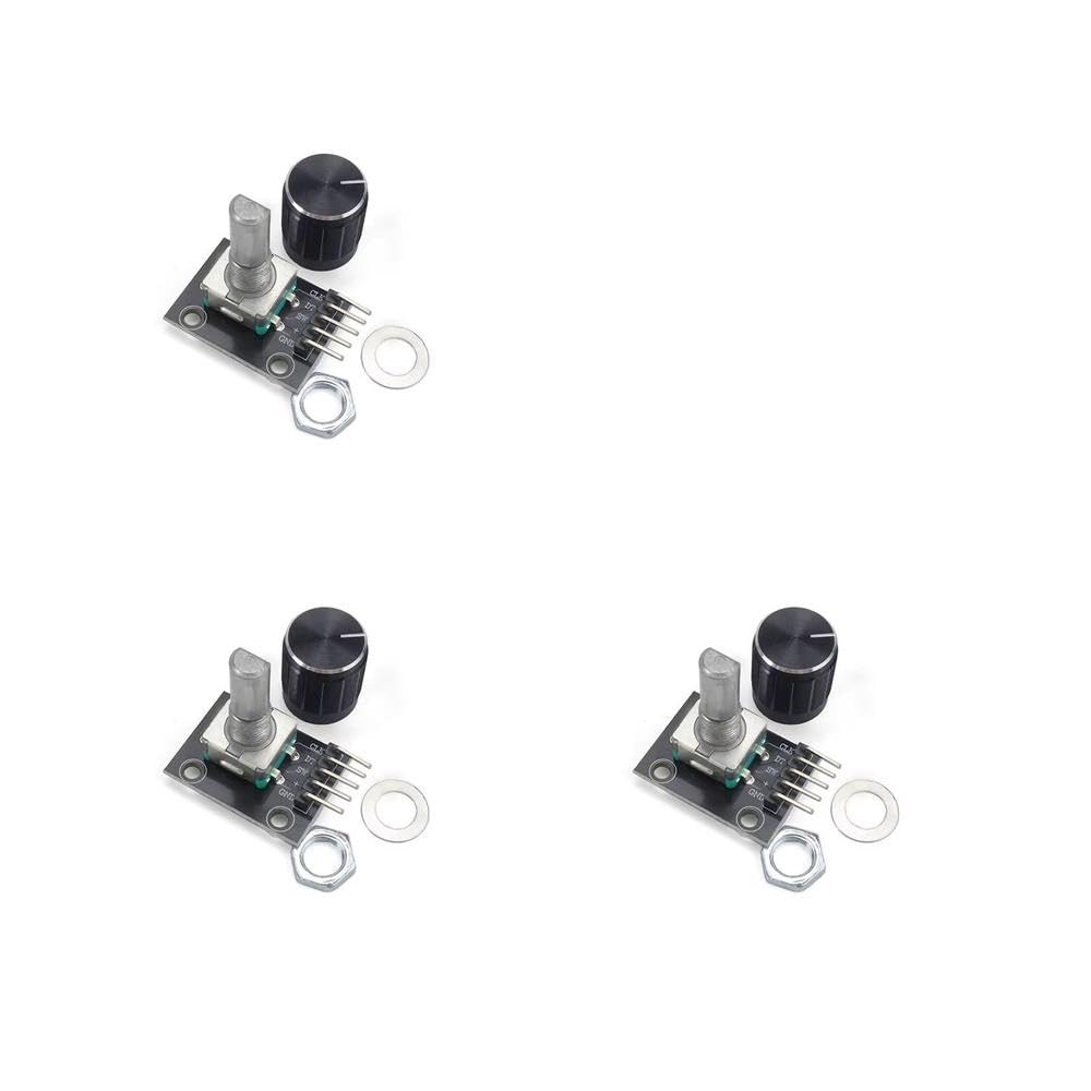 Module d'encodeur rotatif KY-040 avec bouton poussoir 20 impulsions 360° et capuchon EC11 noir (3 pièces) - 7